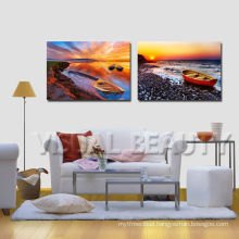 Beauty Seascape Picture Print On Canvas Boat on Beach Wall Art Sunrise Landscape Painting For Wholesale